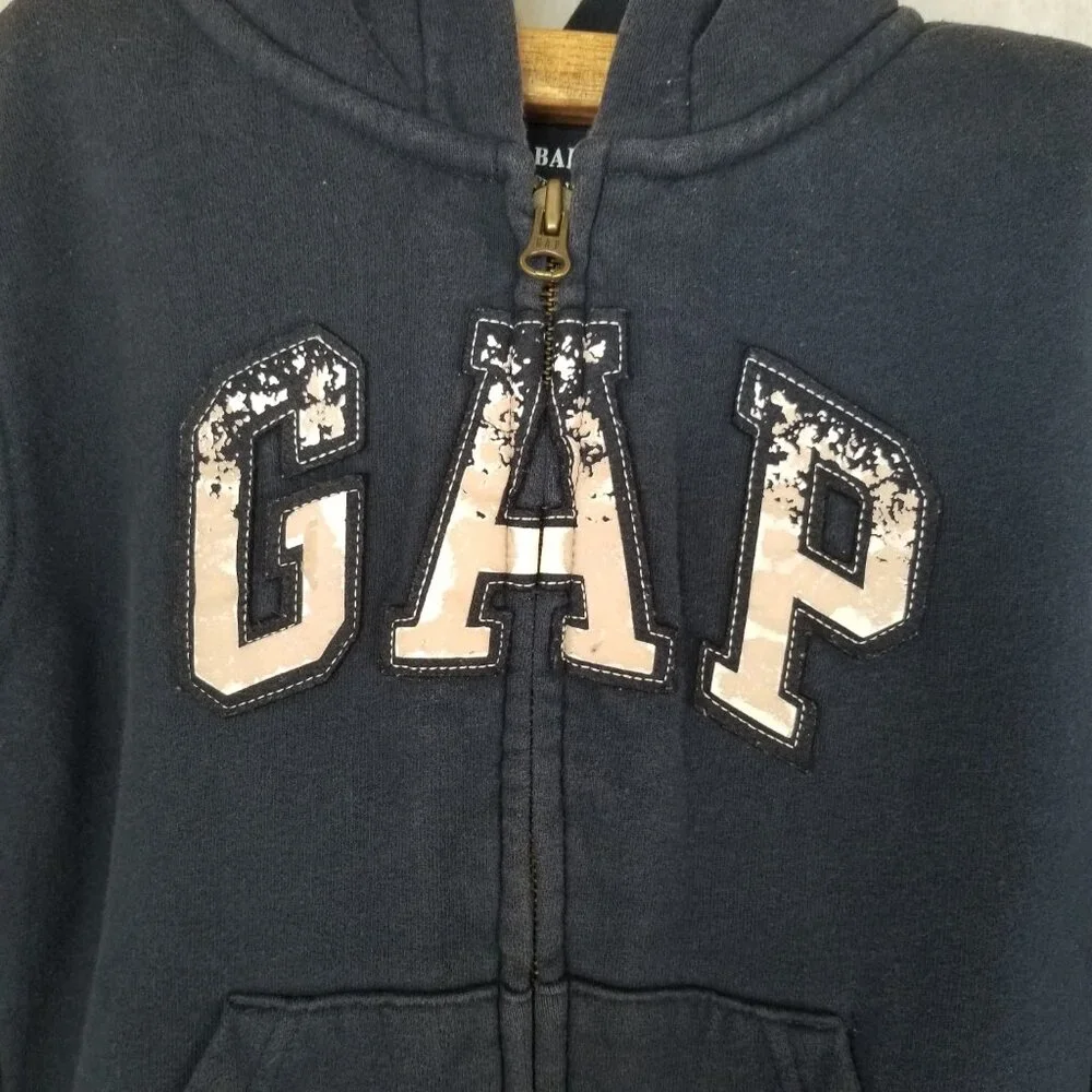 Baby GAP Sweatshirt Sherpa-Lined Logo Zip Hoodie in Navy Blue Size 5 Toddler Y2K